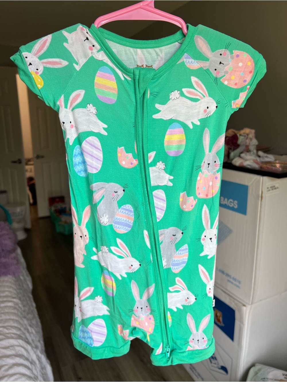 Little Sleepies Green Hoppy Days Bunny Shortie Pajamas Size 12-18M VGUC